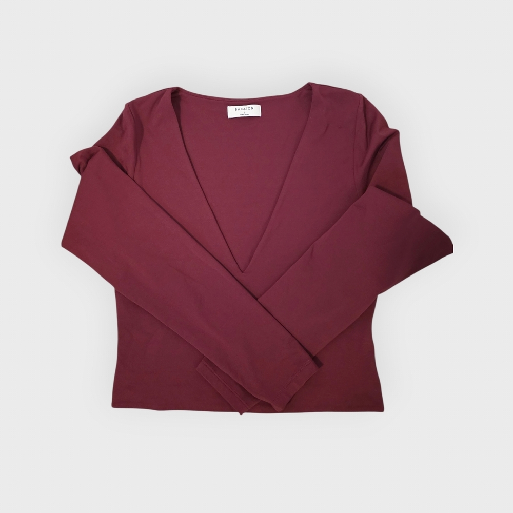 Babaton V-Neck Long Sleeve Top in Burgundy